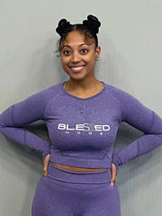 Load image into Gallery viewer, BLESSED Long Sleeve Crop Top - SlimStrength ActiveWear - Apparel with Purpose
